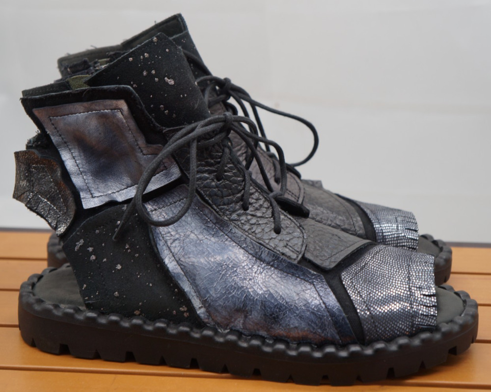 Papucei Cole sandals in black and silver, patchwork leather handmade. Size 40